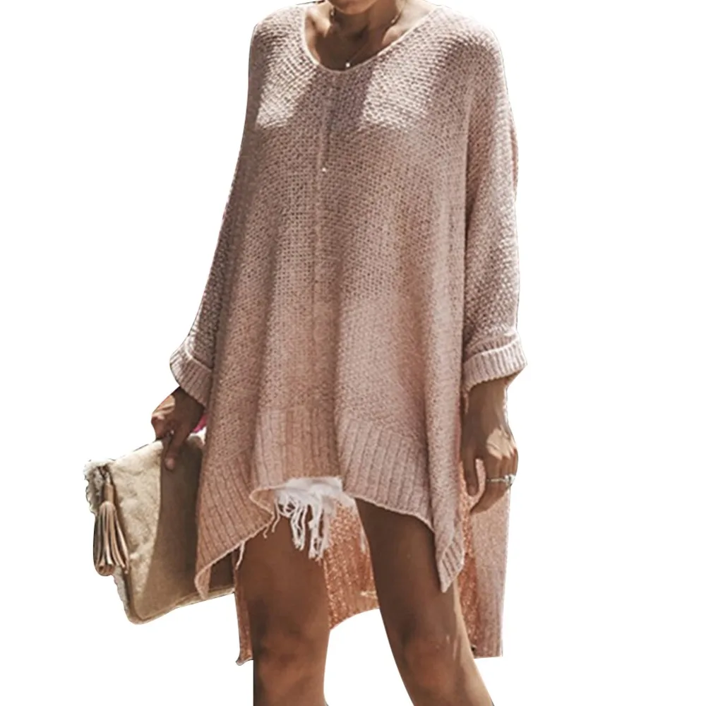 Loose Pullover Sweater Women Autumn 2020 Long Knitting Jumper Split Solid Clothing For Female Causal | Женская одежда