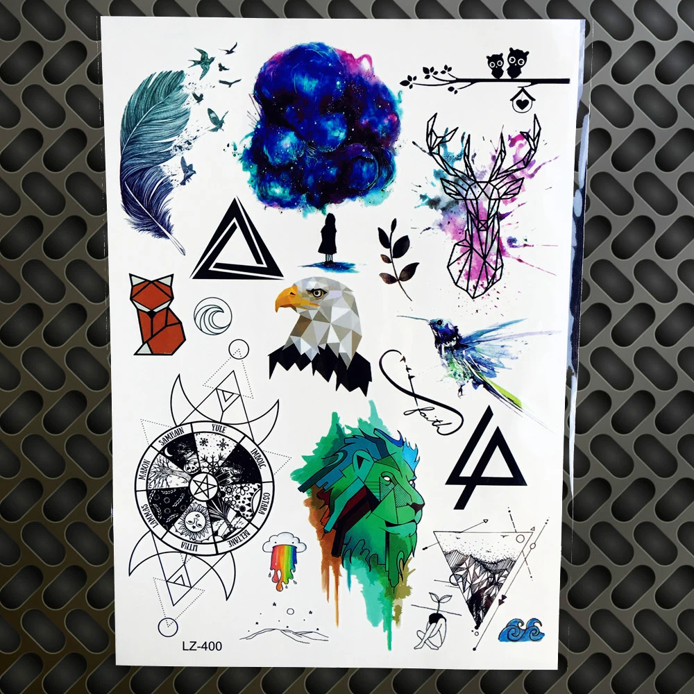 Водостойкая временная татуировка Sky Galaxy геометрия акварель олень Лев