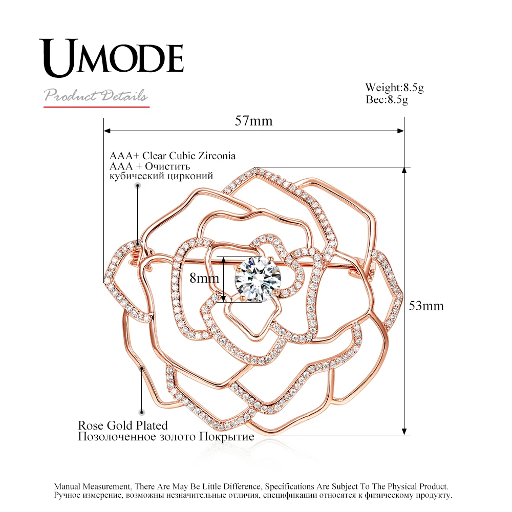 Женская Винтажная брошь UMODE большая цвета розового золота в форме полого цветка