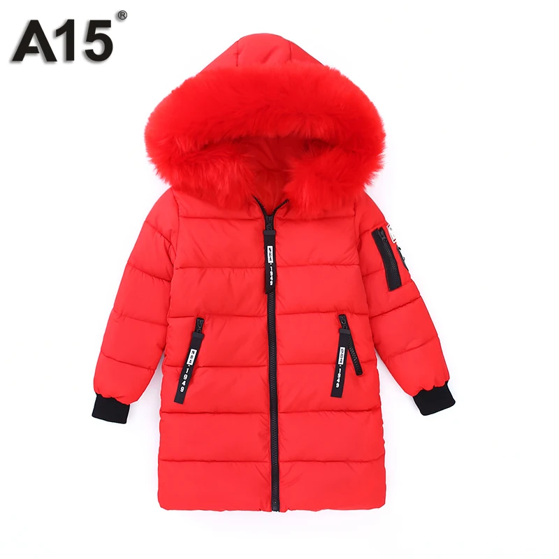 Детская длинная парка с меховым капюшоном для девочек зимняя теплая пуховая
