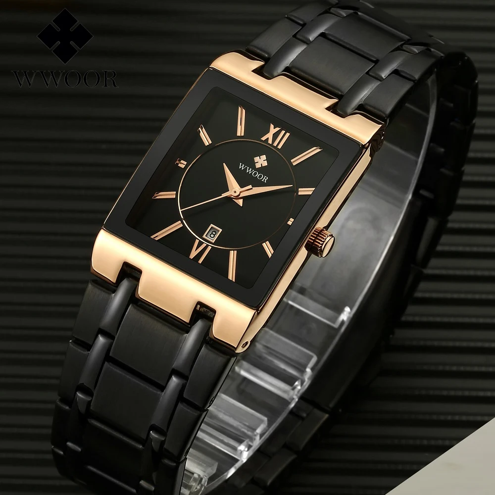 Часы WWOOR Мужские кварцевые прямоугольные из нержавеющей стали|Мужские