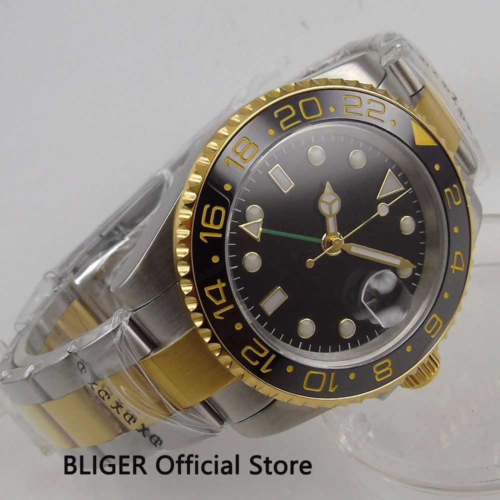 Сапфировое стекло 40 мм черный стерильный циферблат керамический ободок функция