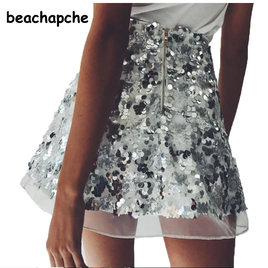 Женская Блестящая мини юбка с высокой талией вечерние облегающие