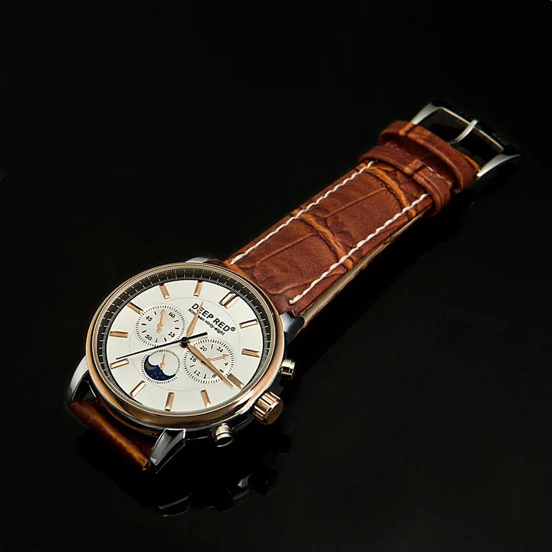 Мужские кварцевые часы DEEPRED с кожаным ремешком и золотым чехлом|watch men|watch men leatherwatch