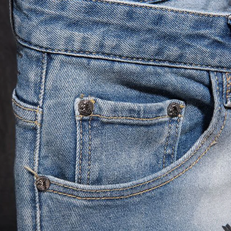 Sokotoo мужские модные с буквенным принтом джинсы Slim fit Светло-Голубые штаны-карандаш стрейч из денима