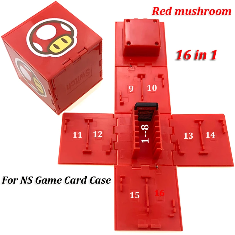 Red mushroom Новинка, противоударные игровые карты, чехол NS, жесткий корпус, коробка для нитендовых игр, аксессуары для хранения 16 в 1 - Цвет: Red mushroom