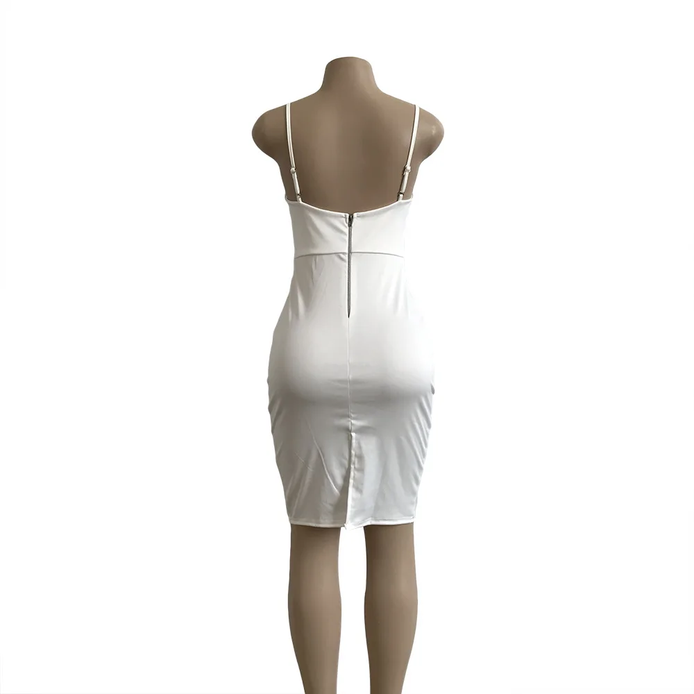 

Wavaiov 2018 Vintage Sheath Solid Sleeveless Strap Deep V Halter Strap Dress 4 Color Summers Women'S Dress