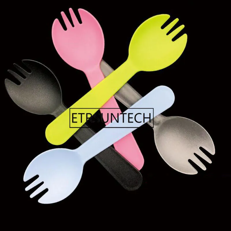 2000 шт одноразовые маленькие Spork пластиковые вилка с ложкой десерт мороженое торт