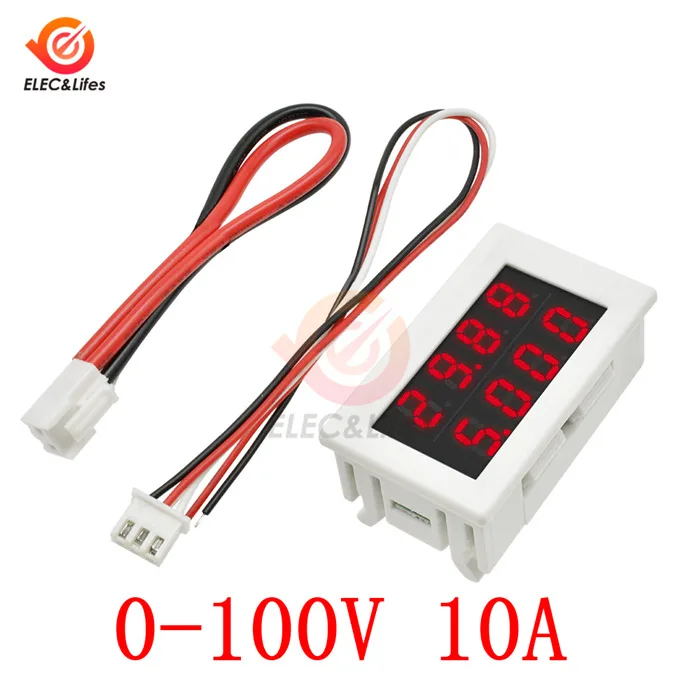red red-white 100V Мини цифровой вольтметр Амперметр постоянного тока 200V 100V 10A 4-разрядный 5 проводов точность напряжения тока метр тест Power Supply двойной светодиодный дисплей - Цвет: red red-white 100V