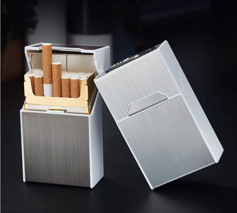 2-in-1 Cigarette Case Box charged electronic Lighter Aluminum Alloy USB Rechargeable Windproof cigar box 20-pack metal Men Gift