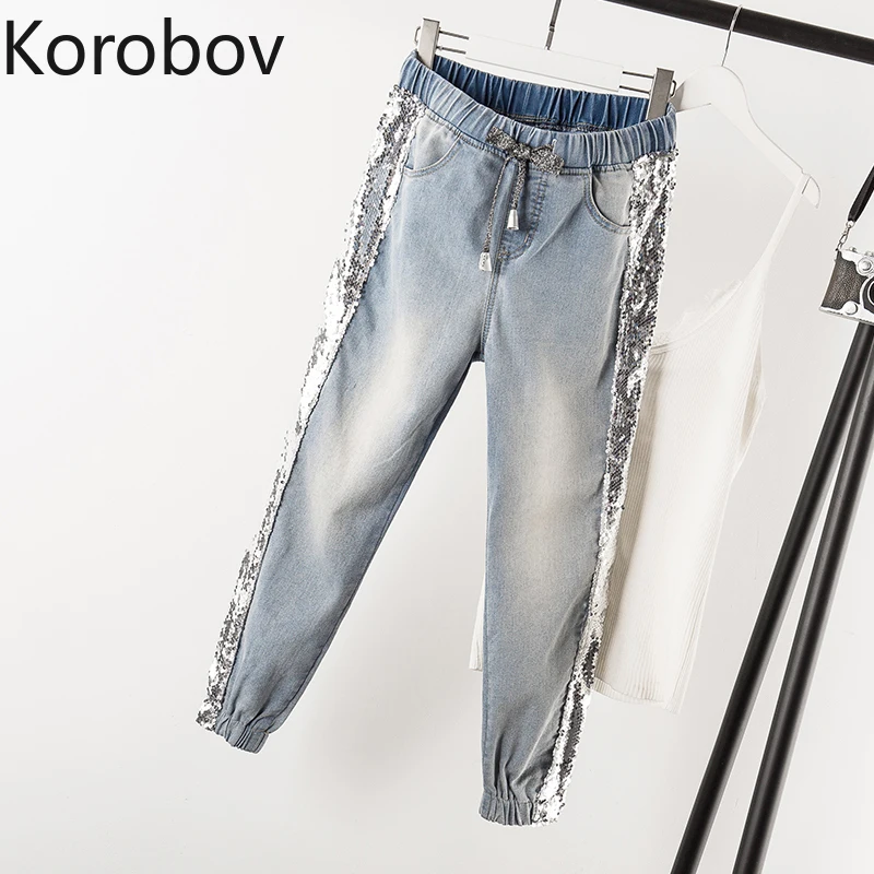 Korobov уличная одежда джинсы брюки с блестками лоскутные брюки-шаровары на шнурках
