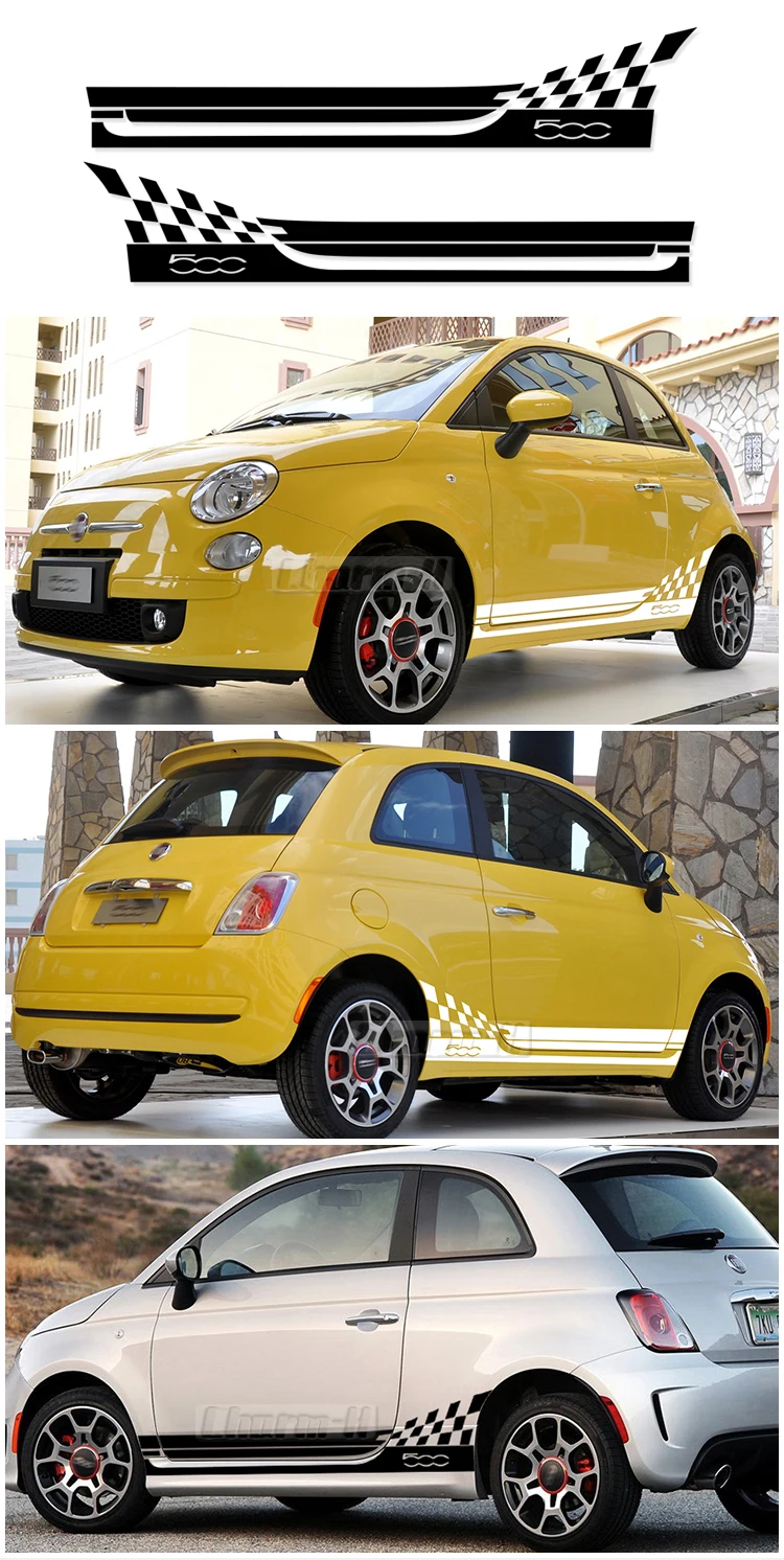 1 пара, наклейка для автомобиля, гоночная решетка Abarth, боковые полосы, украшение для тела, графическая наклейка для Fiat 500 Bravo, аксессуары Palio