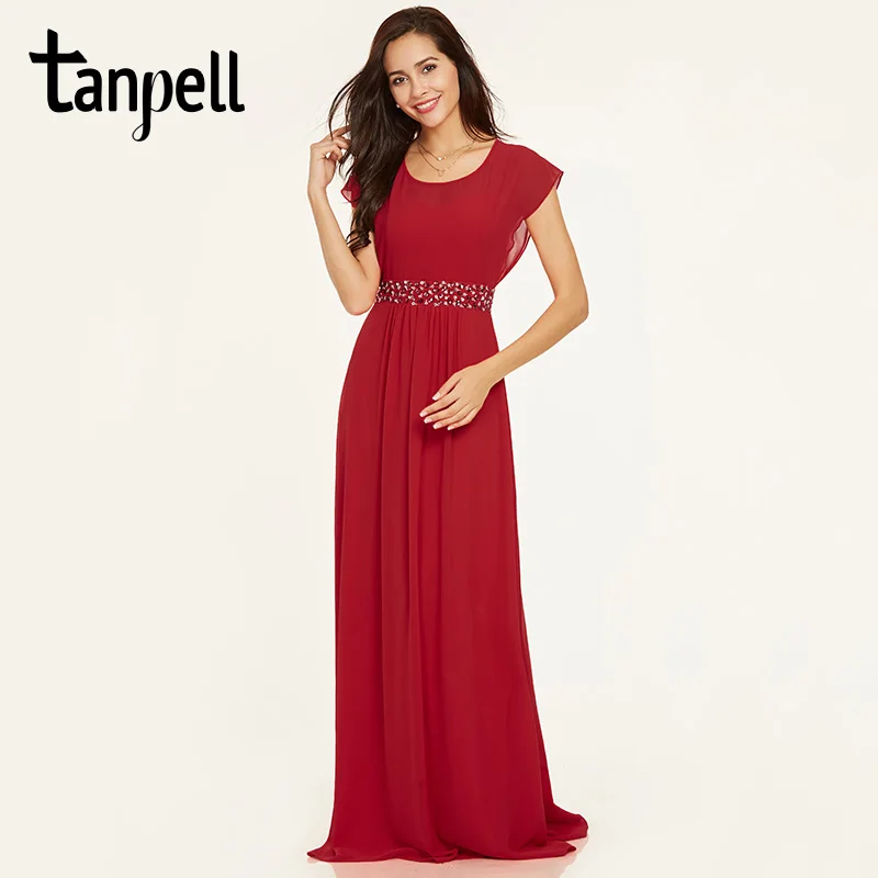 Tanpell вечернее платье с глубоким декольте, красное платье в пол с рукавами-крылышками, платье трапециевидной формы, недорогое женское платье с поясом из бисера, длинное вечернее платье для выпускного вечера es