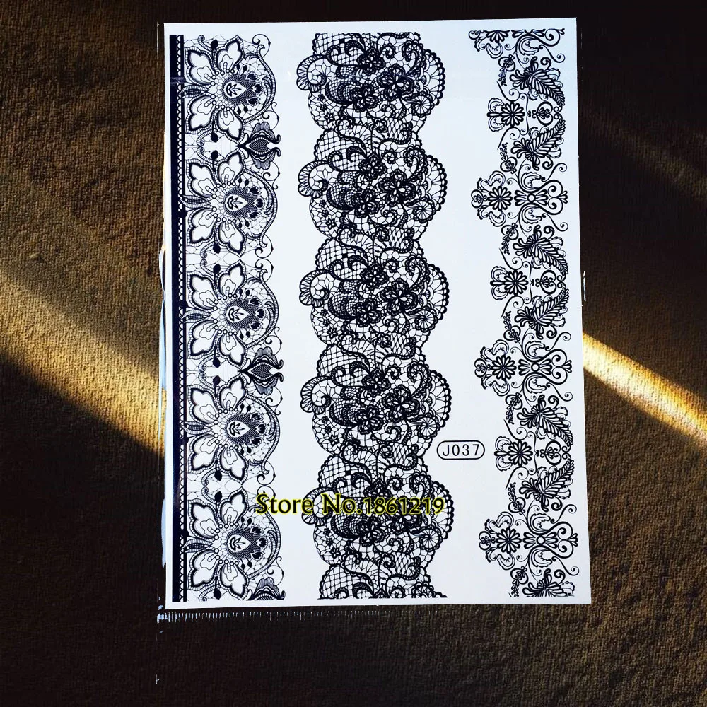 

1PC Best Quality Large Henna Fake Flash Temporary Tattoo Sticker GBJ037 Lady Black Color Tattoo Henna Pattern Flower Tatoo Paste