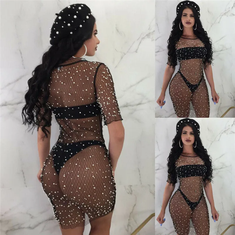 Женский сексуальный сетчатый пляжный купальный костюм кардиган бикини