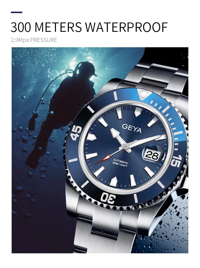 Geya Miyota мужские часы Submariner Diver RLX люксовый бренд Мужские часы зеленый светящийся сапфир автоматические механические наручные часы