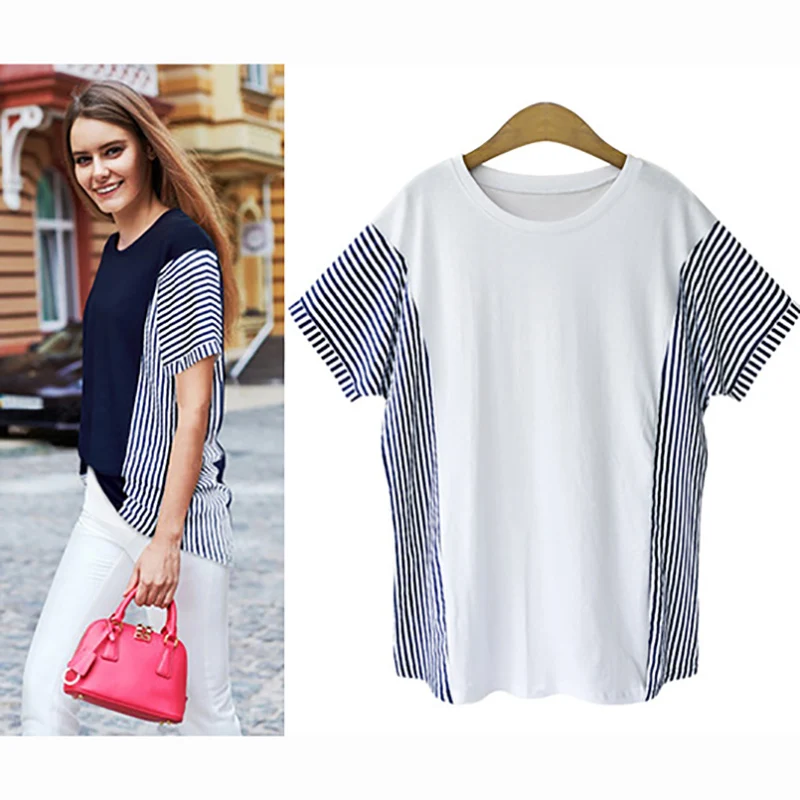Новый Хлопок Плюс Размер Женская футболка Круглый вырез короткий рукав Топы И