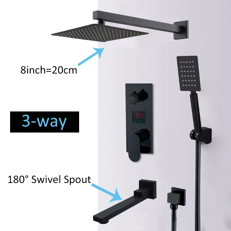 3-way 8inch swivel Quyanre настенное крепление Ванная комната дождь водопад Смесители для душа набор скрытый Хромированная Душевая система смеситель для ванны и душа кран - Цвет: 3-way 8inch swivel