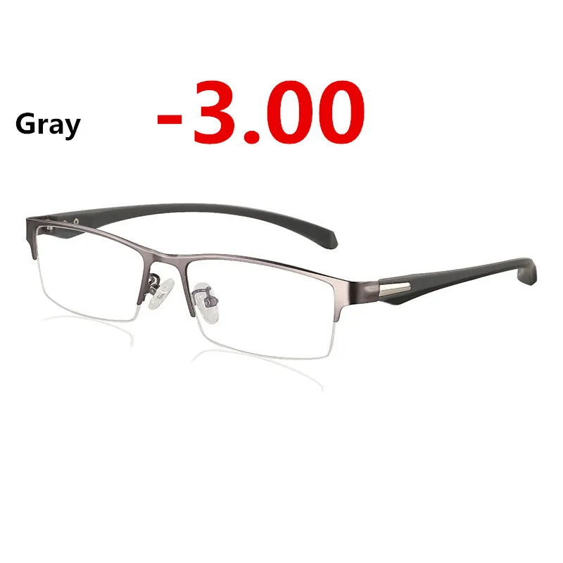 gray -3.00 Новинка, солнцезащитные фотохромные очки для близорукости, оптические очки для мужчин, студенческие очки для близорукости, очки с оправой по рецепту, половинная оправа-1,0-4,0 - Цвет оправы: gray -3.00