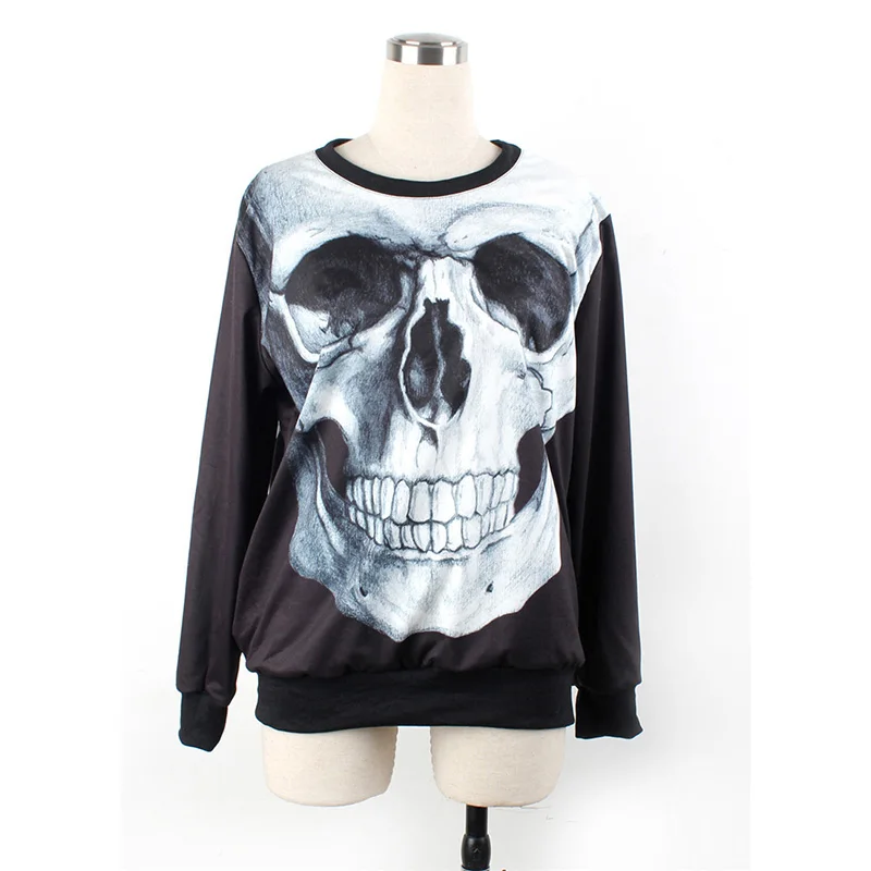 Женская толстовка с 3D принтом в виде черепа и скрещенных костей Осень зима
