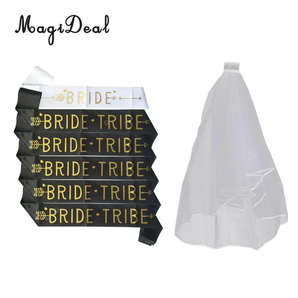 

Свадебная вуаль невесты и надпись «Bride Tribe», вечерние наборы для душа