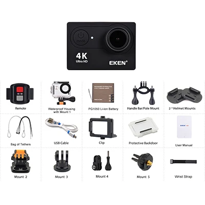 Eken H9 Экшн-камера H9R Ultra HD 4K 25fps WiFi 2," Спортивная Экшн-камера 170D Подводная Водонепроницаемая камера на шлем - Цвет: H9R