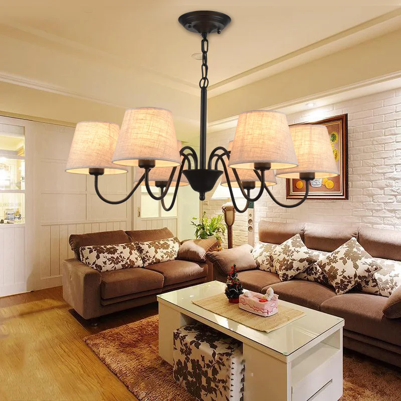 Светодиодный светильник с льняными абажурами E27 тканевые люстры для гостиной