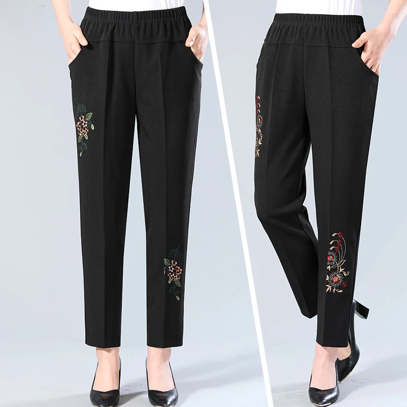Брюки-султанки женские до щиколотки модные штаны с вышивкой Классические