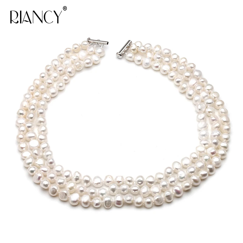 

Fashion Three layer Pearl Necklace 8-9MM black Natural freshwater Pearl Choker Baroque for Women Pearl Jewelry
