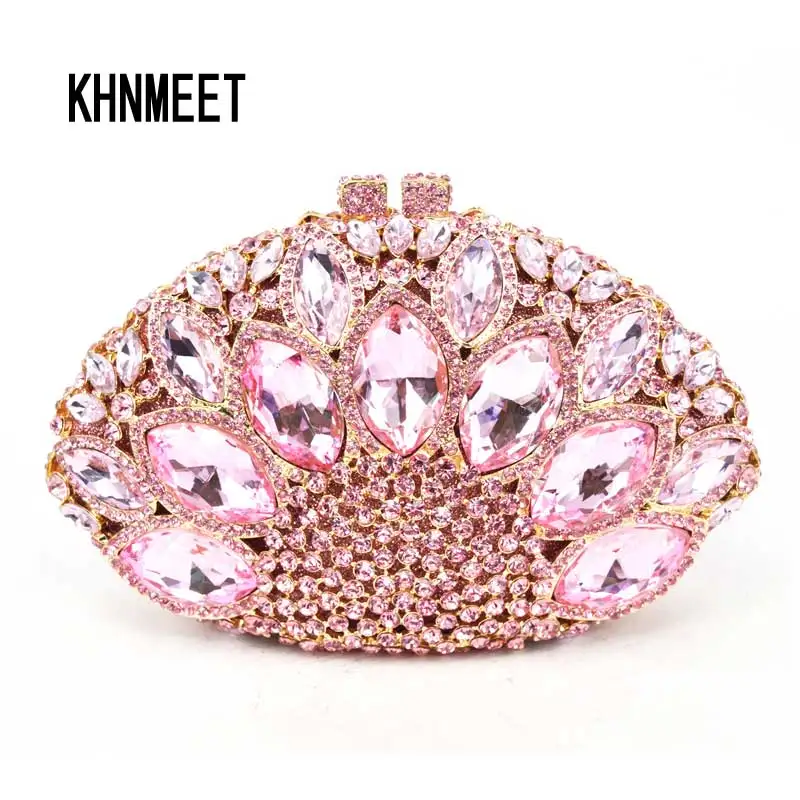 Модная Роскошная брендовая вечерняя сумка с кристаллами розовая клатч