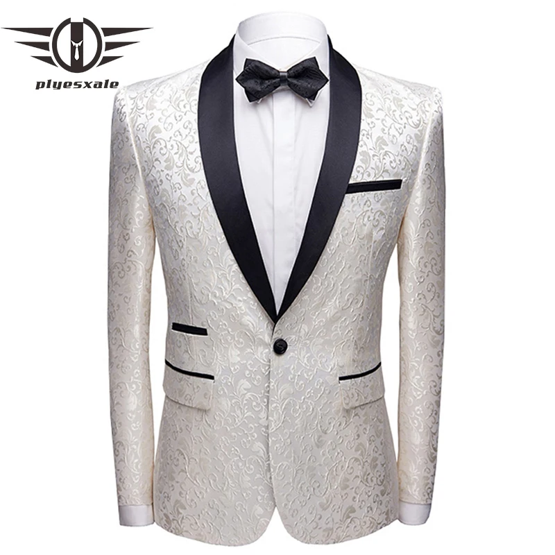 

Plyesxale Beige Blazer Men 2019 New Tide Flower Pattern Mens Jacquard Blazer Elegant Casual Blazer Hombre Stage Party Wear Q73