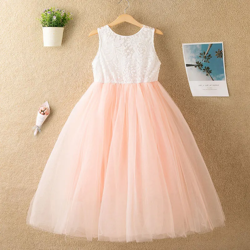 Летнее платье для девочек нарядная одежда красивое кружевное свадебное