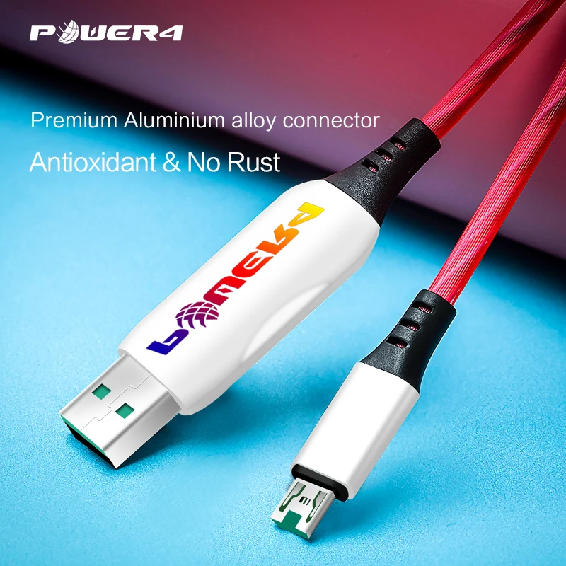Power4 светящийся Micro USB кабель зарядное устройство для быстрой зарядки для OPPO VIVO 4A светодиодный Micro USB линия передачи данных для телефонов Android зарядное устройство Поддержка VOOC