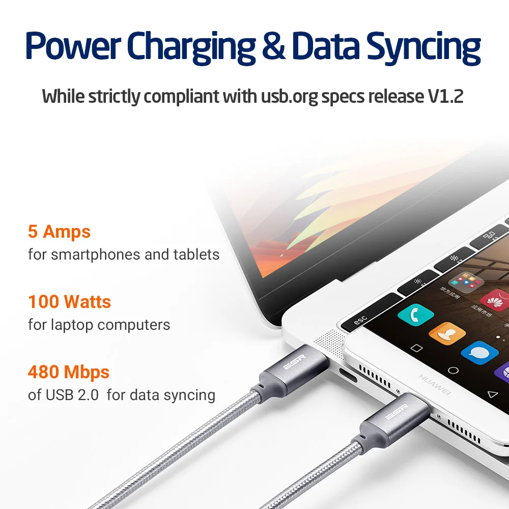USB-C-USB-C кабель USB 2,0, ESR 2 шт. в упаковке, синхронизация данных, быстрая зарядка 2 м, кабель type C-type C для MacBook, samsung S8, LG G6