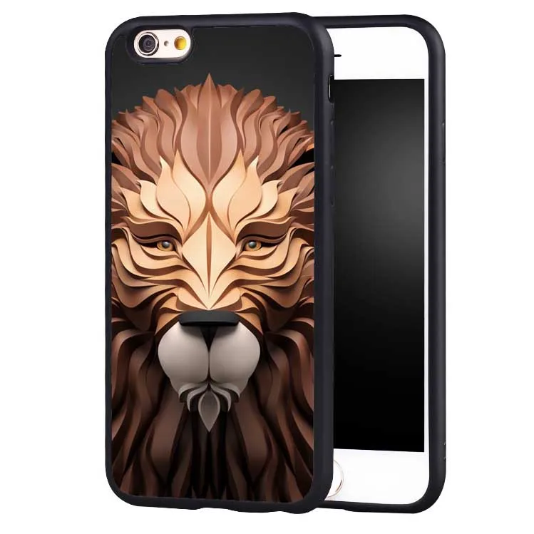 3D животного Лев лиса Сова deisgn Телефон чехол для iPhone 7 плюс 6 6S 5 5S SE 8 8x10 Черный
