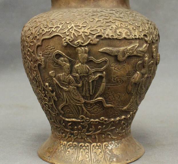 song voge gem S3273 Chinese Bronze Copper Fly Crane Court RuYi Belle Fairy Peach Statue Jug Jar Pot | Дом и сад
