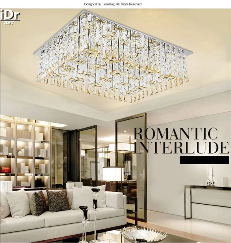 Континентальная Продолговатая прямоугольная хрустальная потолочная лампа для