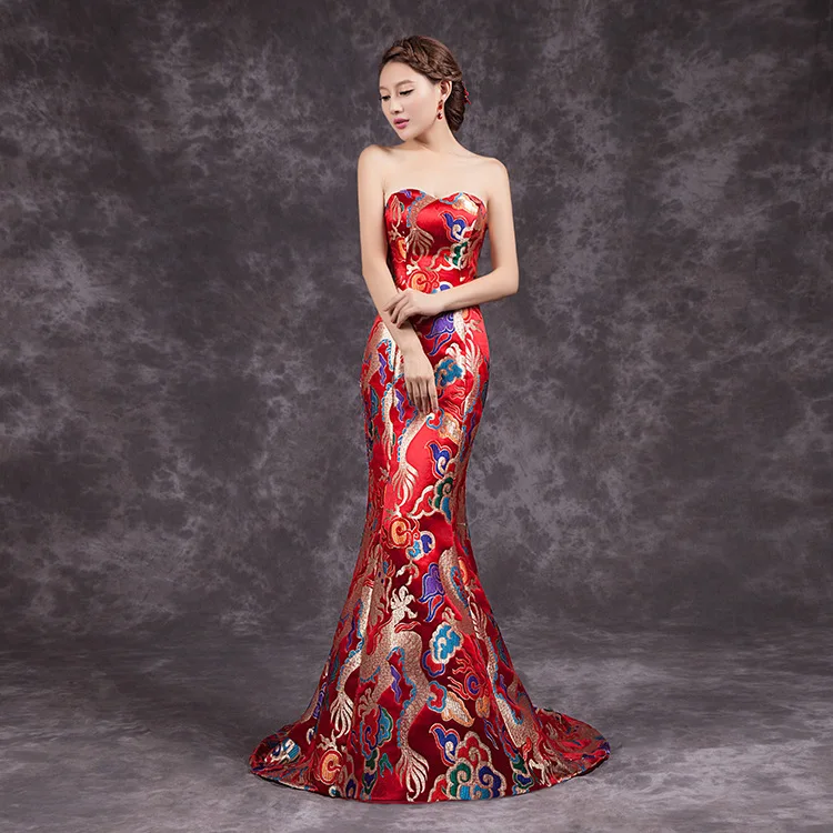 Модное красное с новогодней елкой, бумажный длинный Qipao вечернее платье Китай тонкое Ретро Qi Pao женские античные платья