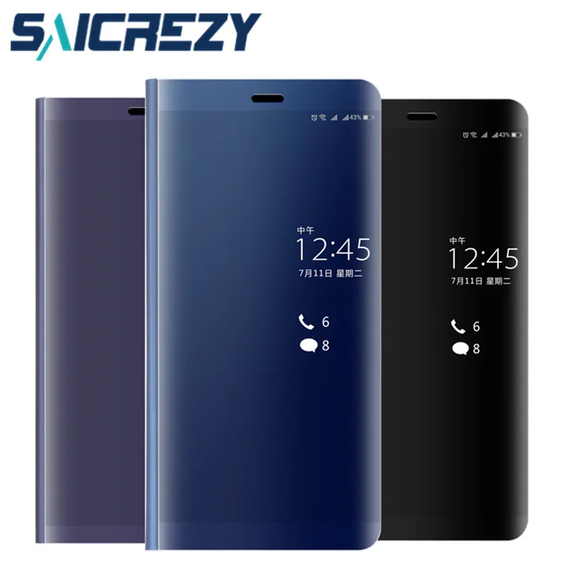 Зеркальный флип кейс с подставкой чехол для Huawei Y7 Prime 2018 P Smart P20 lite Mate 10 9 Pro honor View P9