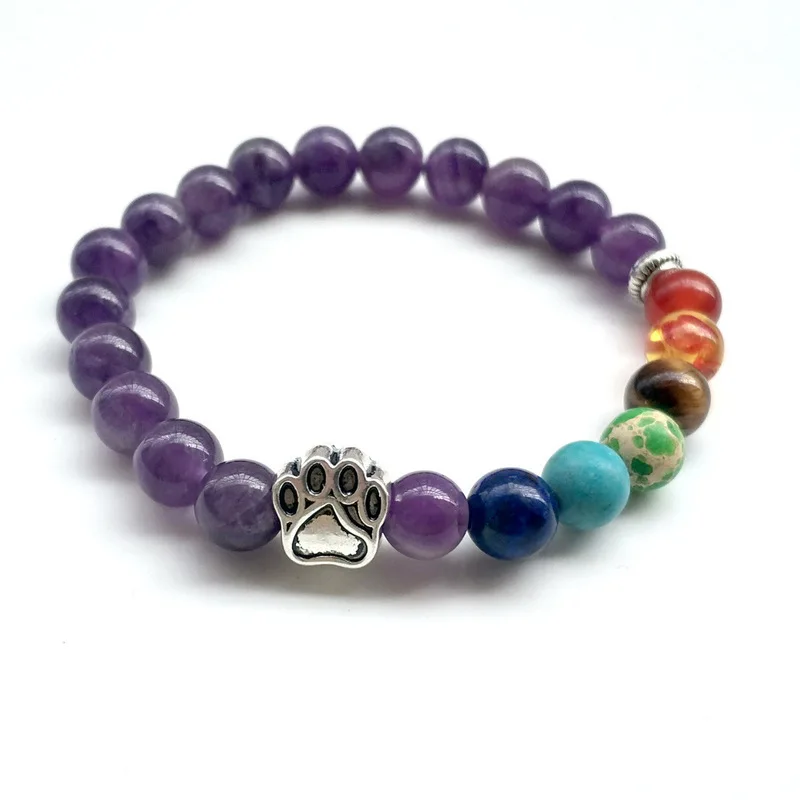 7 цветов 8 мм семь чакр каменные бусины браслеты собака кошка ноги талисман