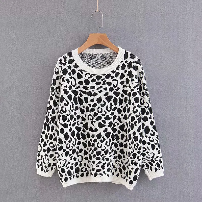 Зимний сексуальный леопардовый вязаный женский джемпер Повседневный плюс