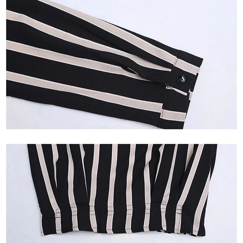 Женская шифоновая блузка в полоску с длинным рукавом и воротником