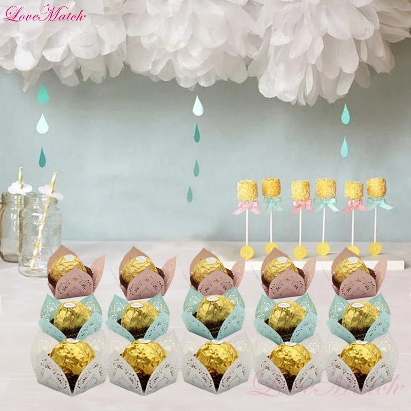 50 шт./лот с цветами лазерной резки точка моноблок Baby Shower коробка конфет свадебный