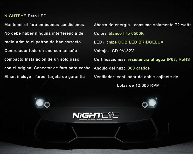 NIGHTEYE h1 led coche bombilla h7 led luces led para Авто фронтальный H3 H4 H11 H8 H9 9005 9006 HB4 hb3 led para cabeza 12v авто