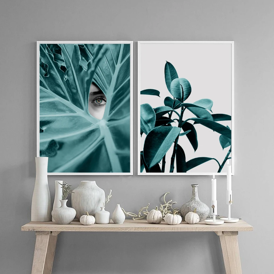 Постер художественный с зелеными растениями космическими скандинавскими