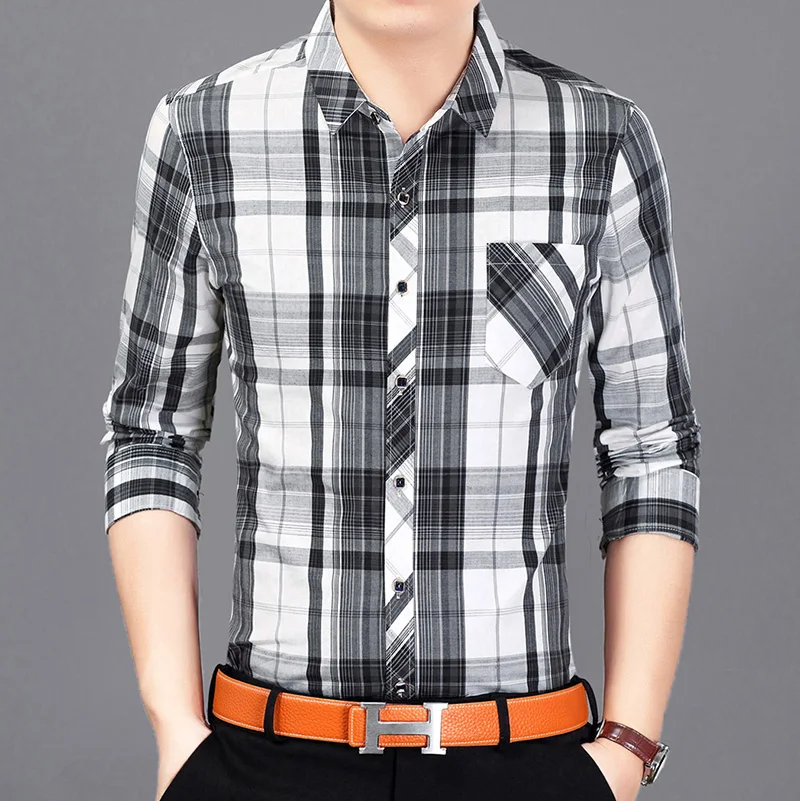 Новинка 2017 Осень Весна мужские повседневные рубашки в клетку с длинным рукавом