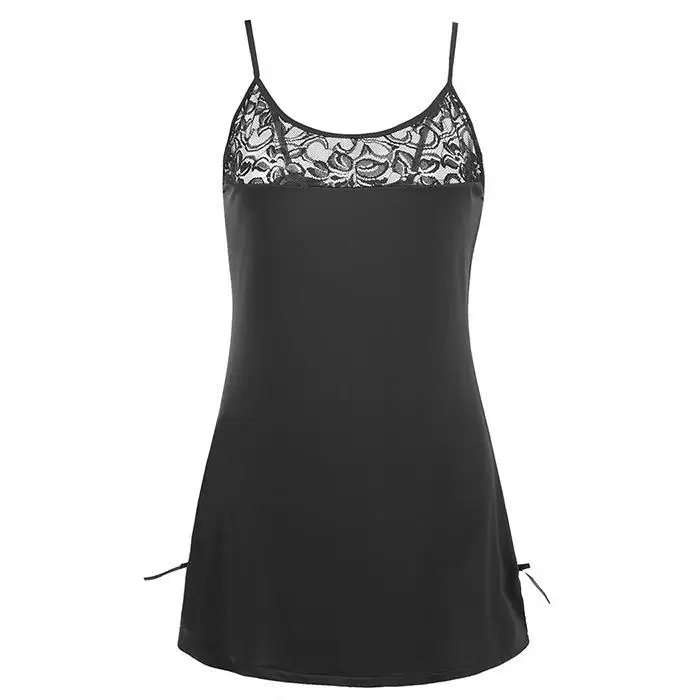 Ekouaer Plus Size Sexy Nightdress Backless Lingerie Sleep Dress Women Lace Patchwork Spaghetti Strap Nightwear Dress Sleepshirt