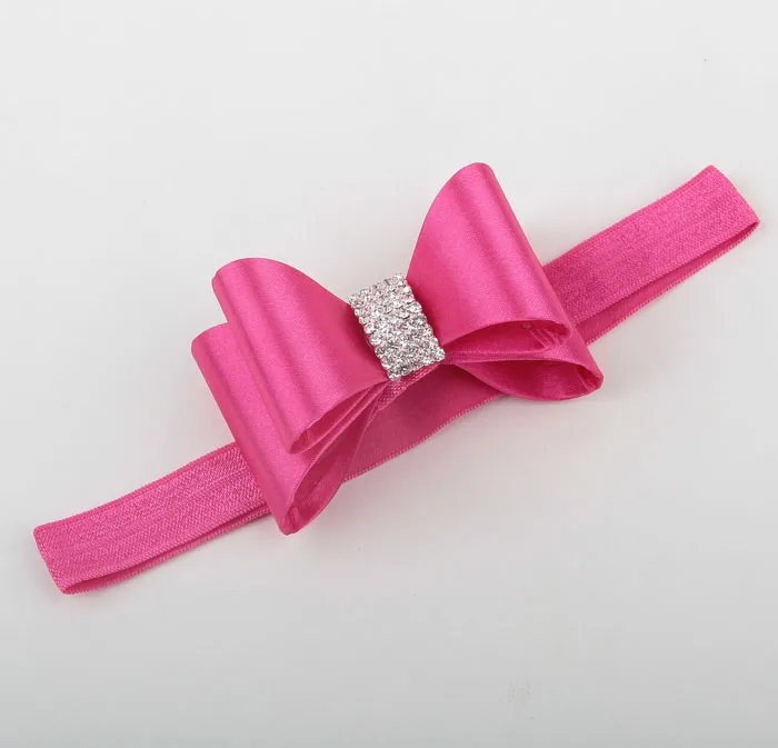 

6pcs/lot Newborn Luxe Hair Flower Bows Matching Elastic Headband Rhinestone Bow Headbands For Baby Girls Hair Accessories