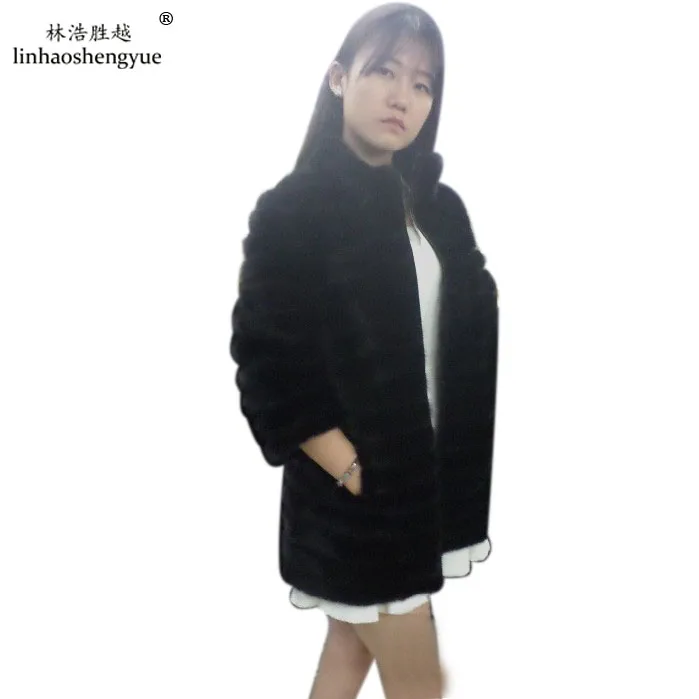 

Linhaoshengyue 2015 Mink Fur Highlight Pig Skin Coat 2.5:2.5