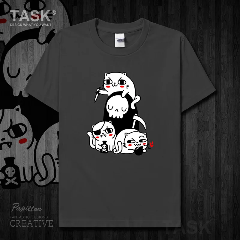 

Men T shirt death cute cat funny print short sleeve clothes casual trend graphic Tees cotton comfort Streetwear tops new 15 0002